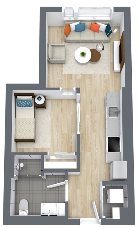 Floor plan for 1 bed, 1 bath, 531 sqft